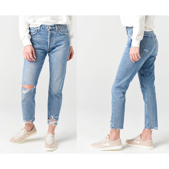AGOLDE | Classic Jamie High-Rise Tapered Distressed Wash Denim Jeans | Size 25 - Picture 1 of 16